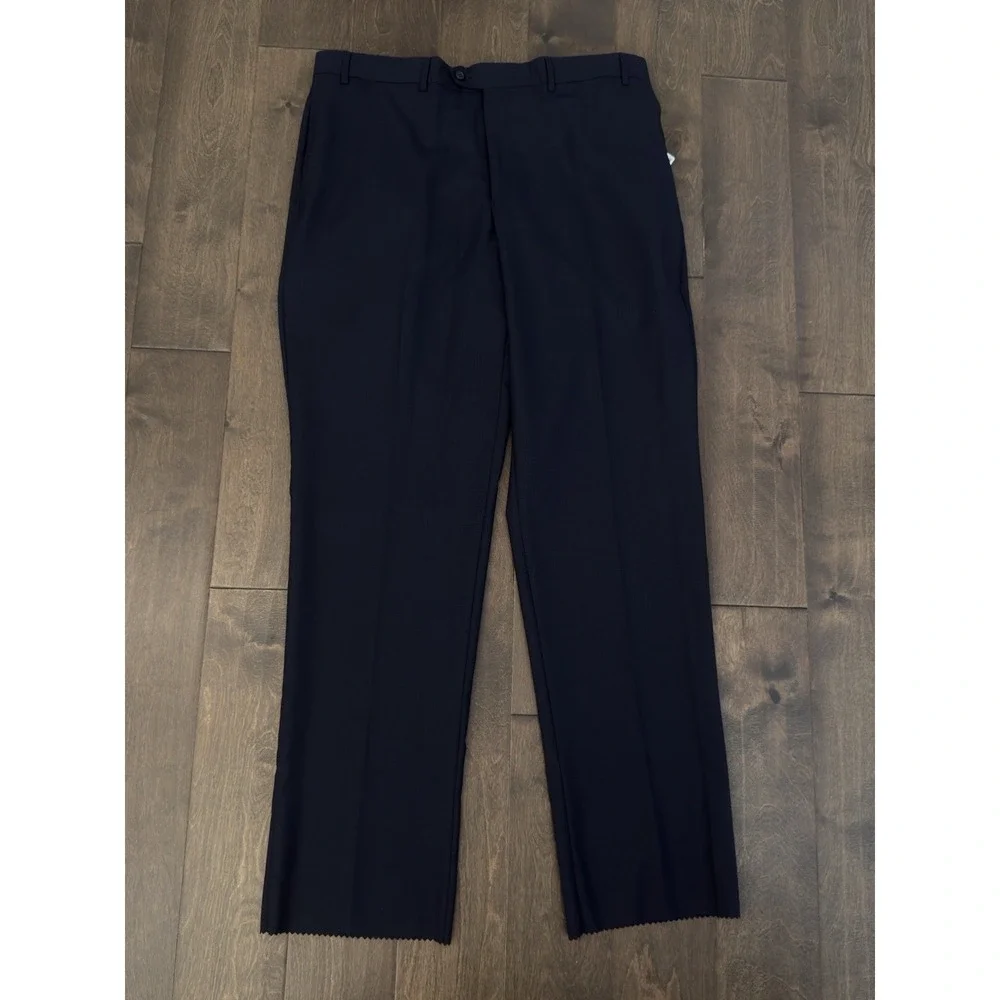 NWT Jos A Bank Signature Men's Navy Blue Flat Front 100% Wool Dress Pants 38X35